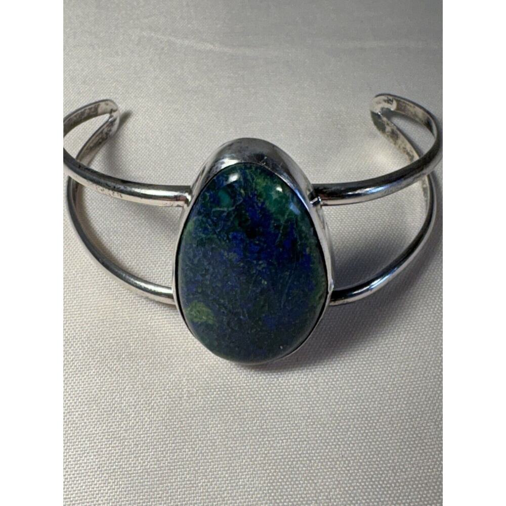 Vintage Dark Blue & Green Stone Jewelry Set - Bracelet & Necklace Silver Tone - Picture 5 of 6